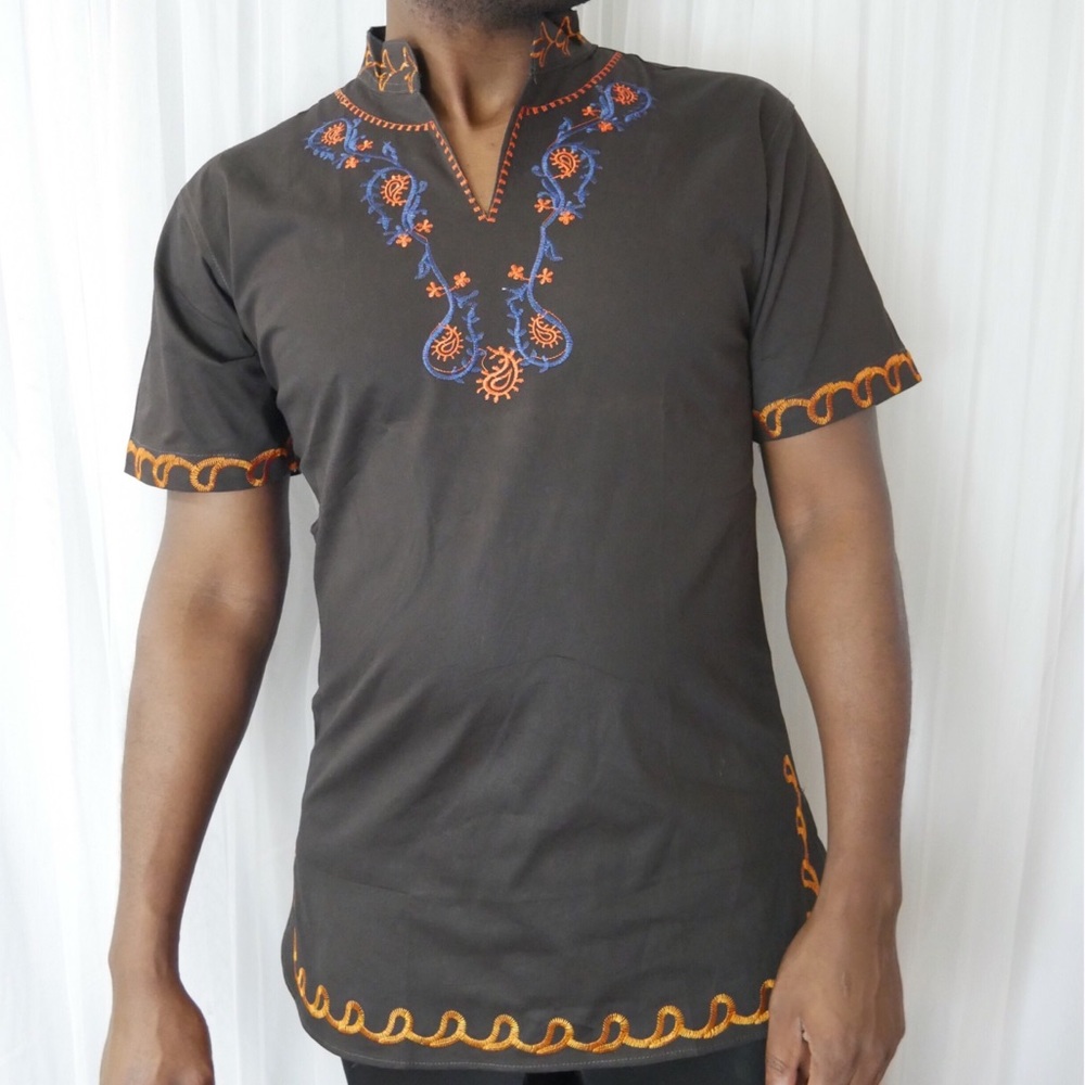 Men’s African Embroidered Dashiki - Brown/Orange